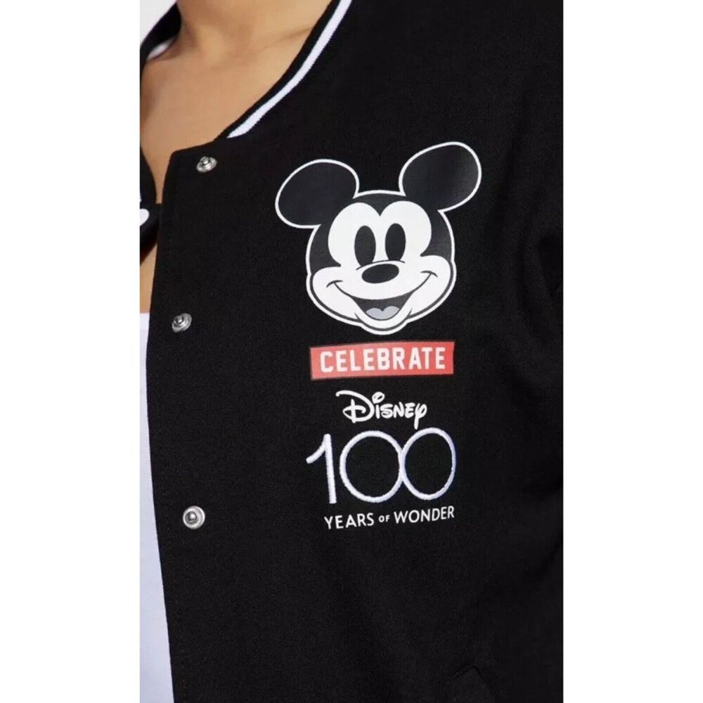 Disney Mickey Mouse Varsity Bomber Jacket 100 Years Wonder Black Youth 11/13 - Picture 5 of 7